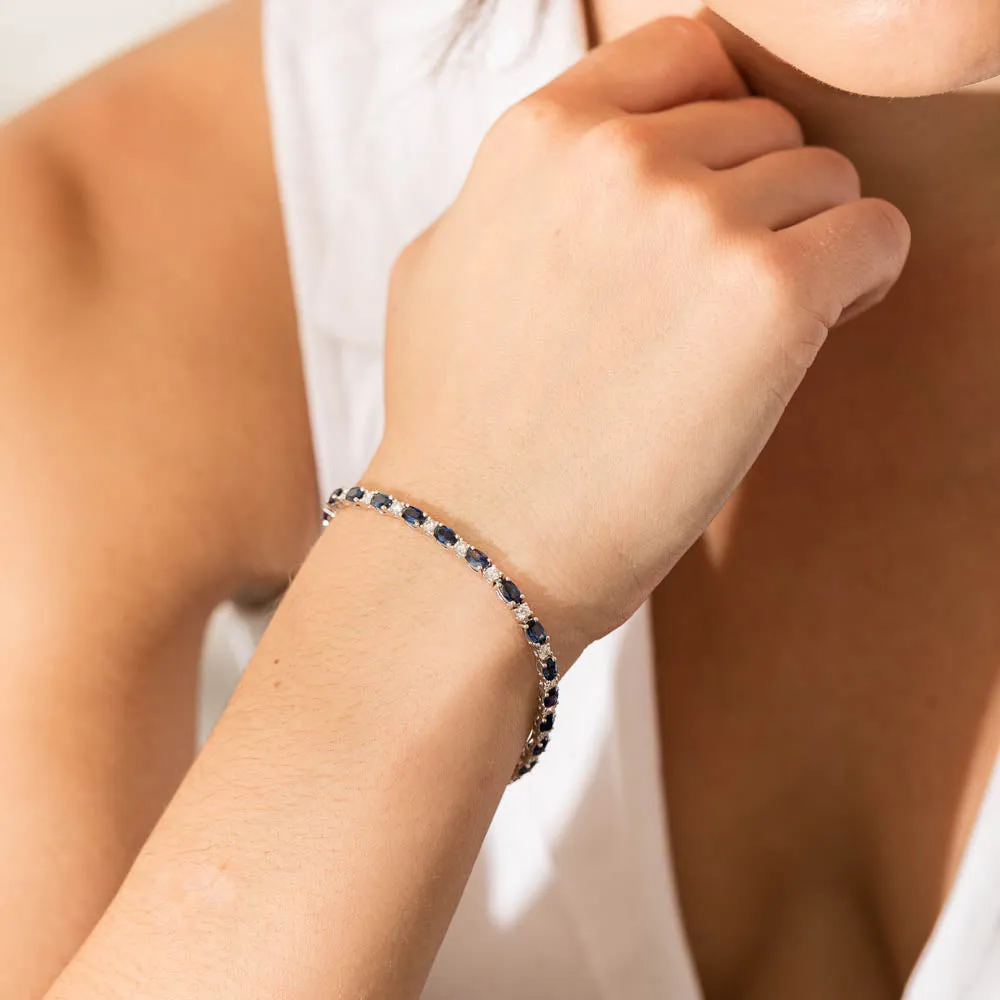 18ct White Gold Sapphire & Diamond Tennis Bracelet