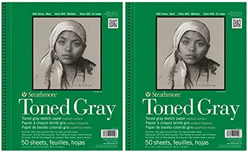 2-Pack - Strathmore 412-109 400 Series Toned Gray Sketch Pad, 9"x12" Wire Bound, 50 Sheets Each