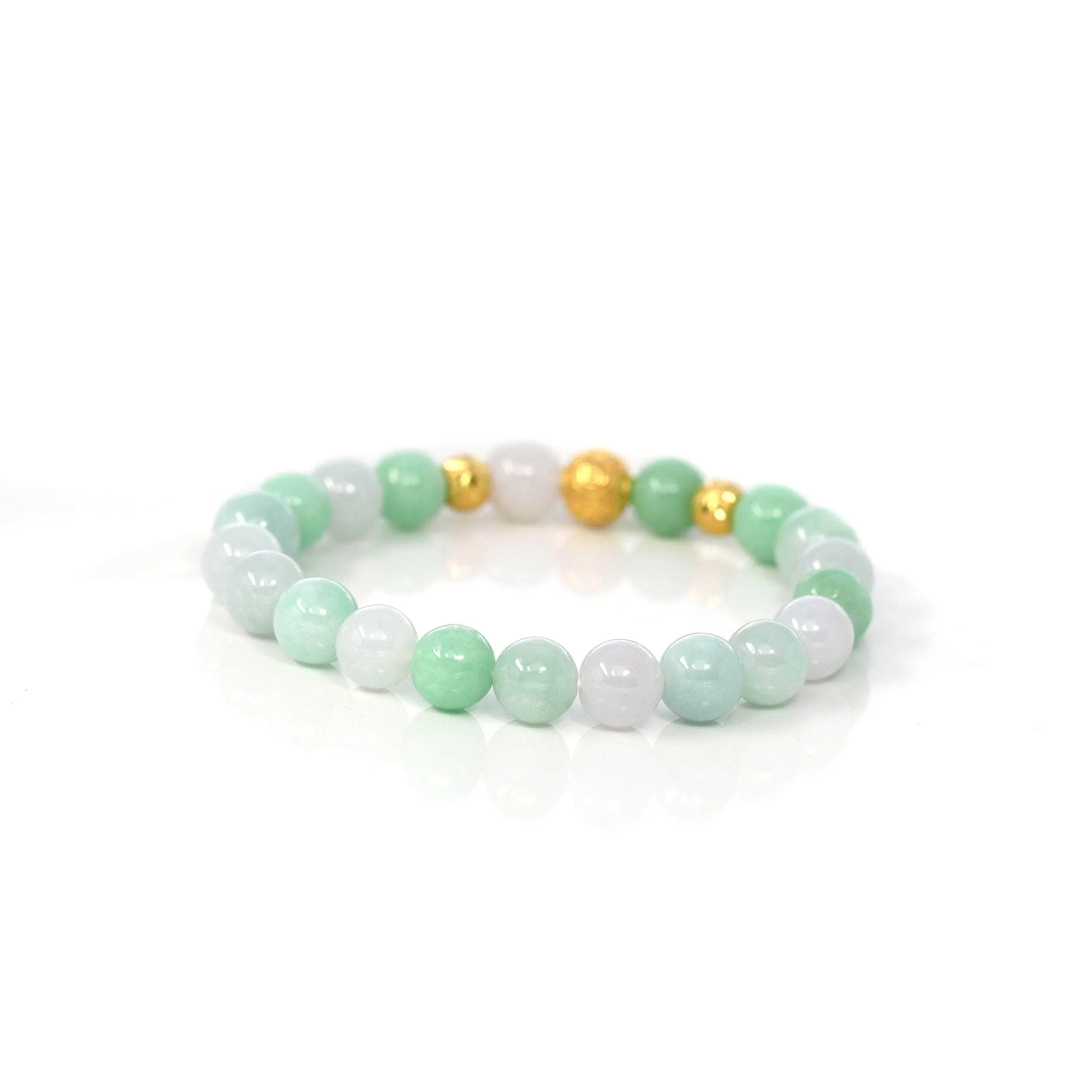 24K Pure Yellow Gold Money Beads With Genuine Green Jade Round Beads Bracelet ( 9 mm )