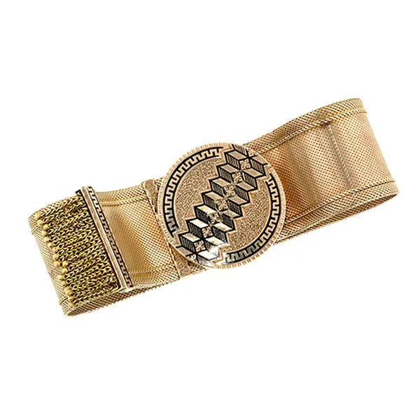 Antique Taille d'Epargne Slide Fringe Gold Bracelet