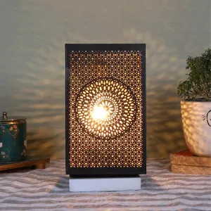 Anura Etched Floral Table Lamp With White Base