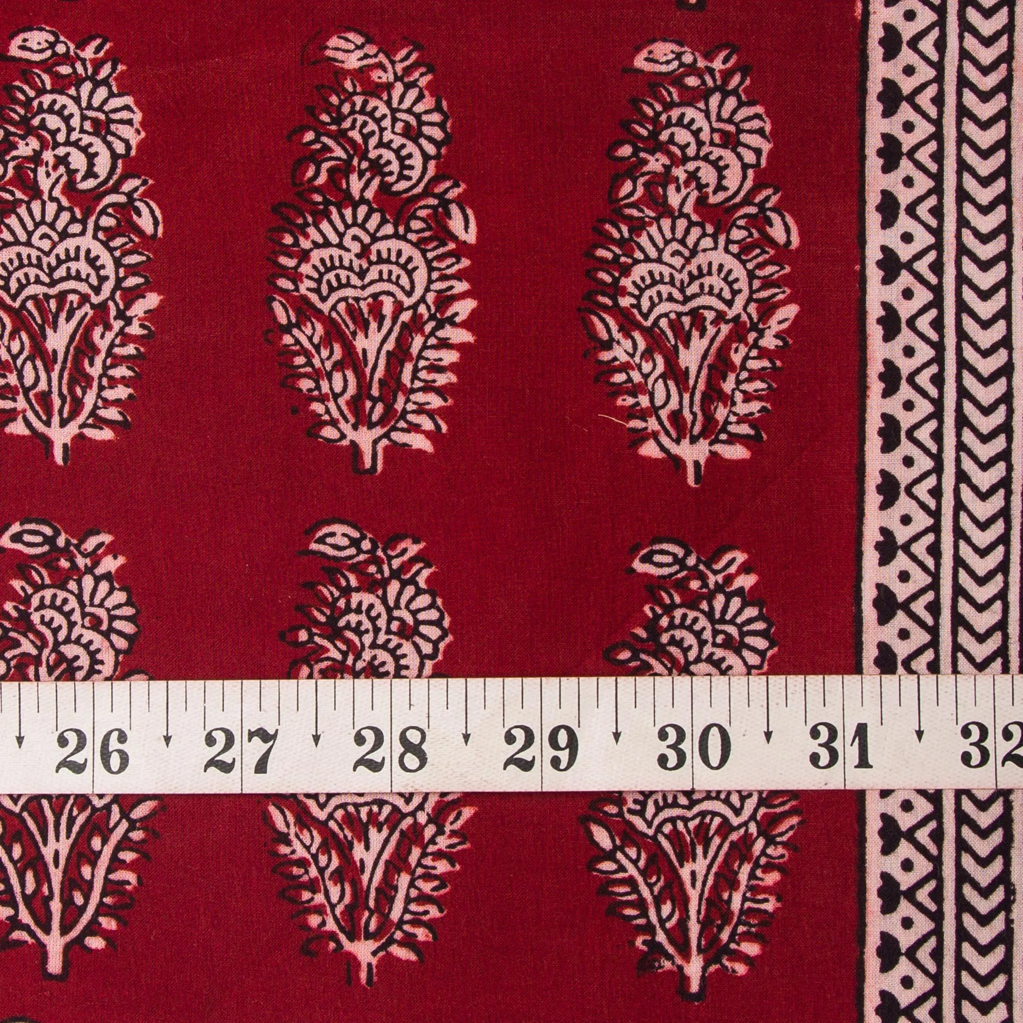 Black & Maroon Bagh Hand Block Printed Cotton Fabric