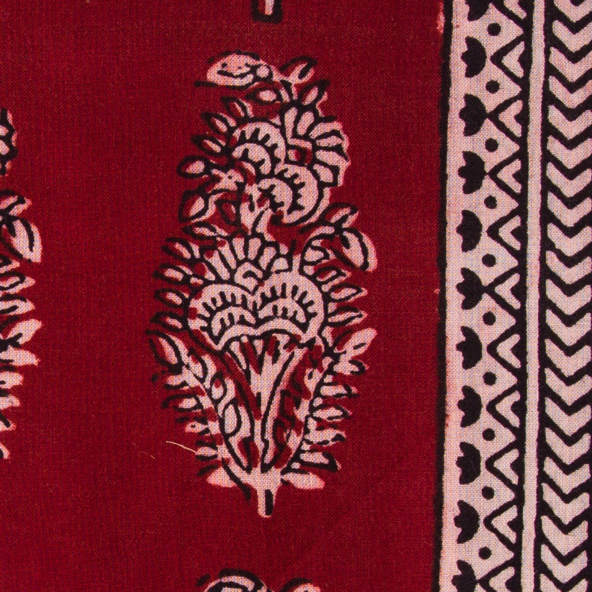 Black & Maroon Bagh Hand Block Printed Cotton Fabric