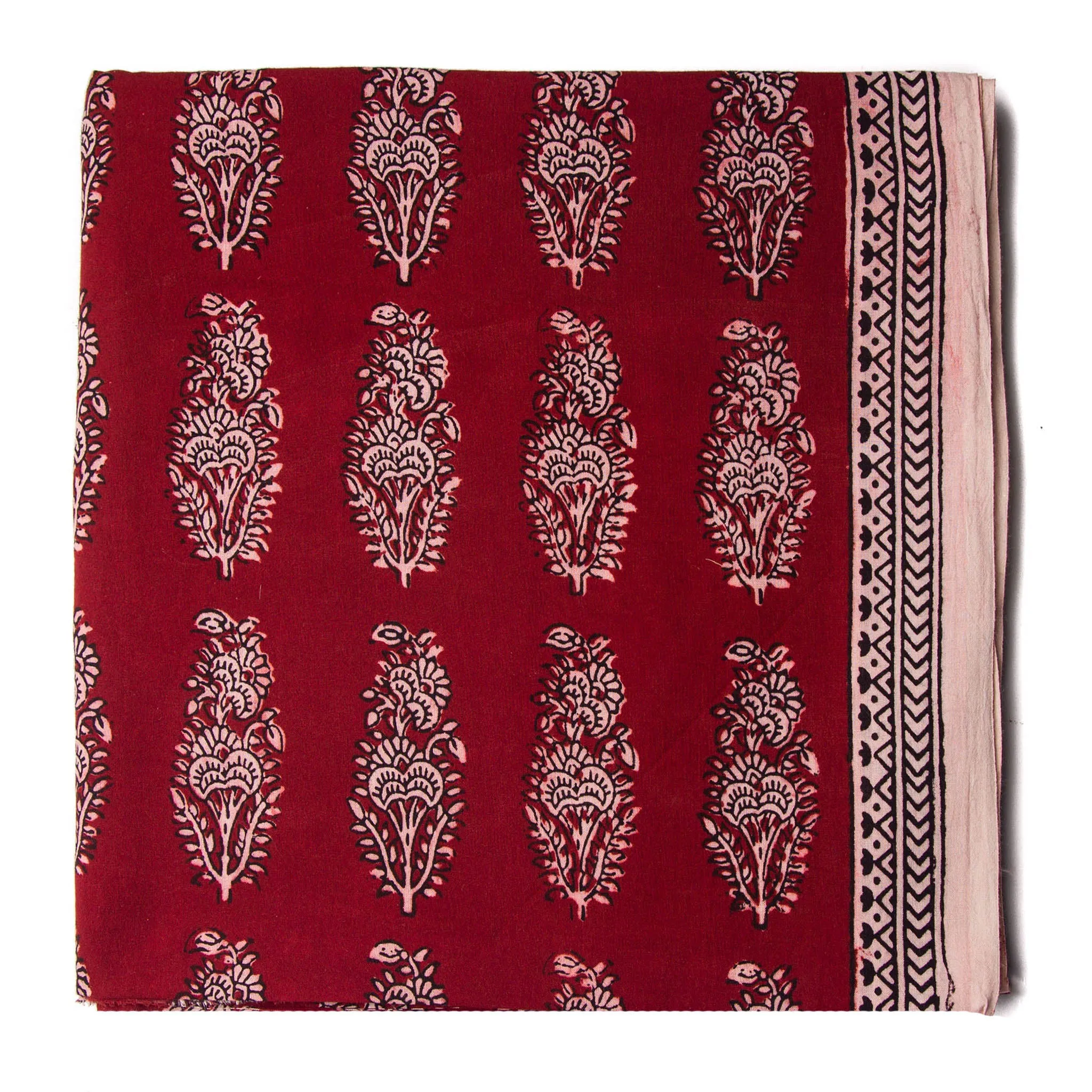 Black & Maroon Bagh Hand Block Printed Cotton Fabric