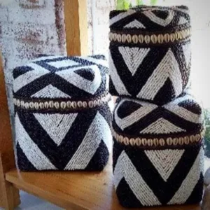 Black & White Zebra Pattern Bead & Bamboo Box Set With Shells