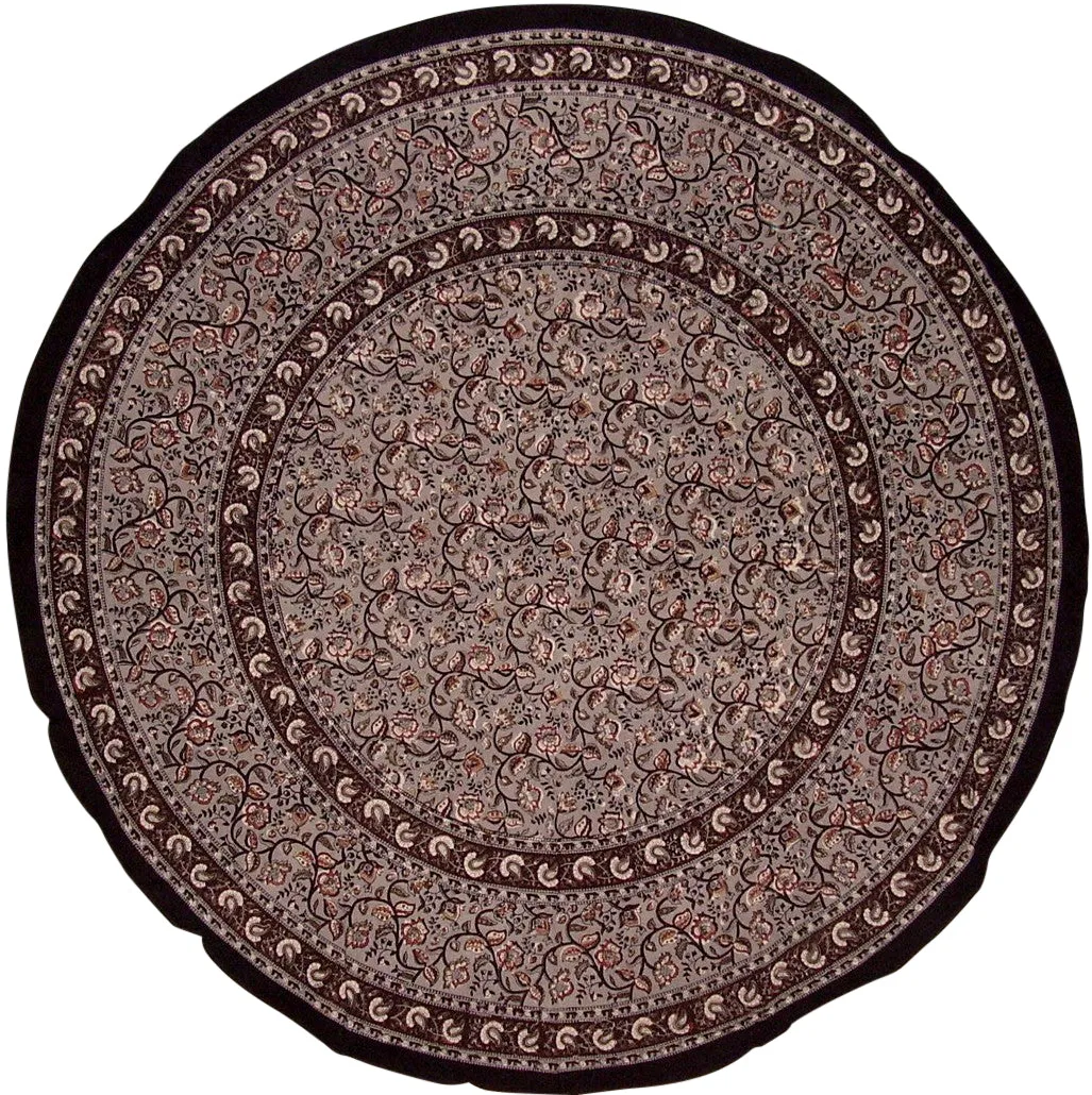 Block Print Floral Round Cotton Tablecloth 72" Gray