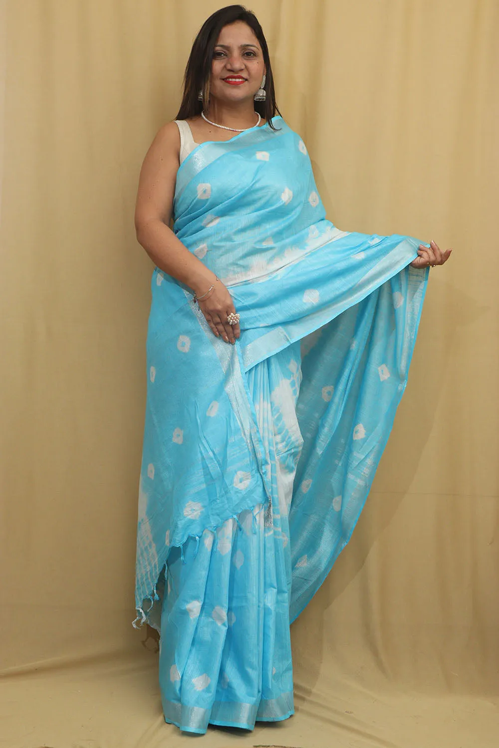 Blue Bhagalpur Cotton Silk Tie And Dye Shibori Saree