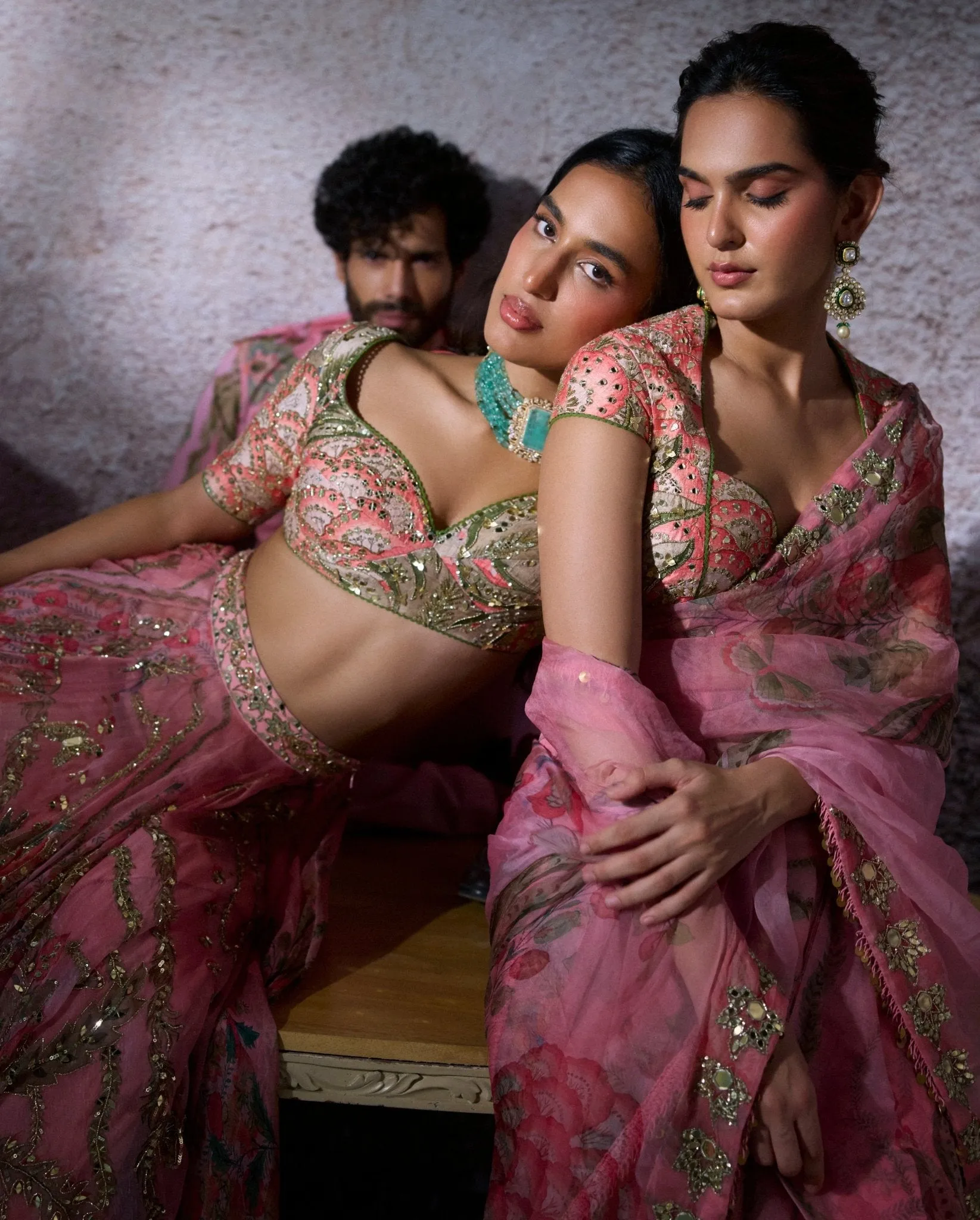 Blush Pink Pre Draped Embroidered Organza Saree