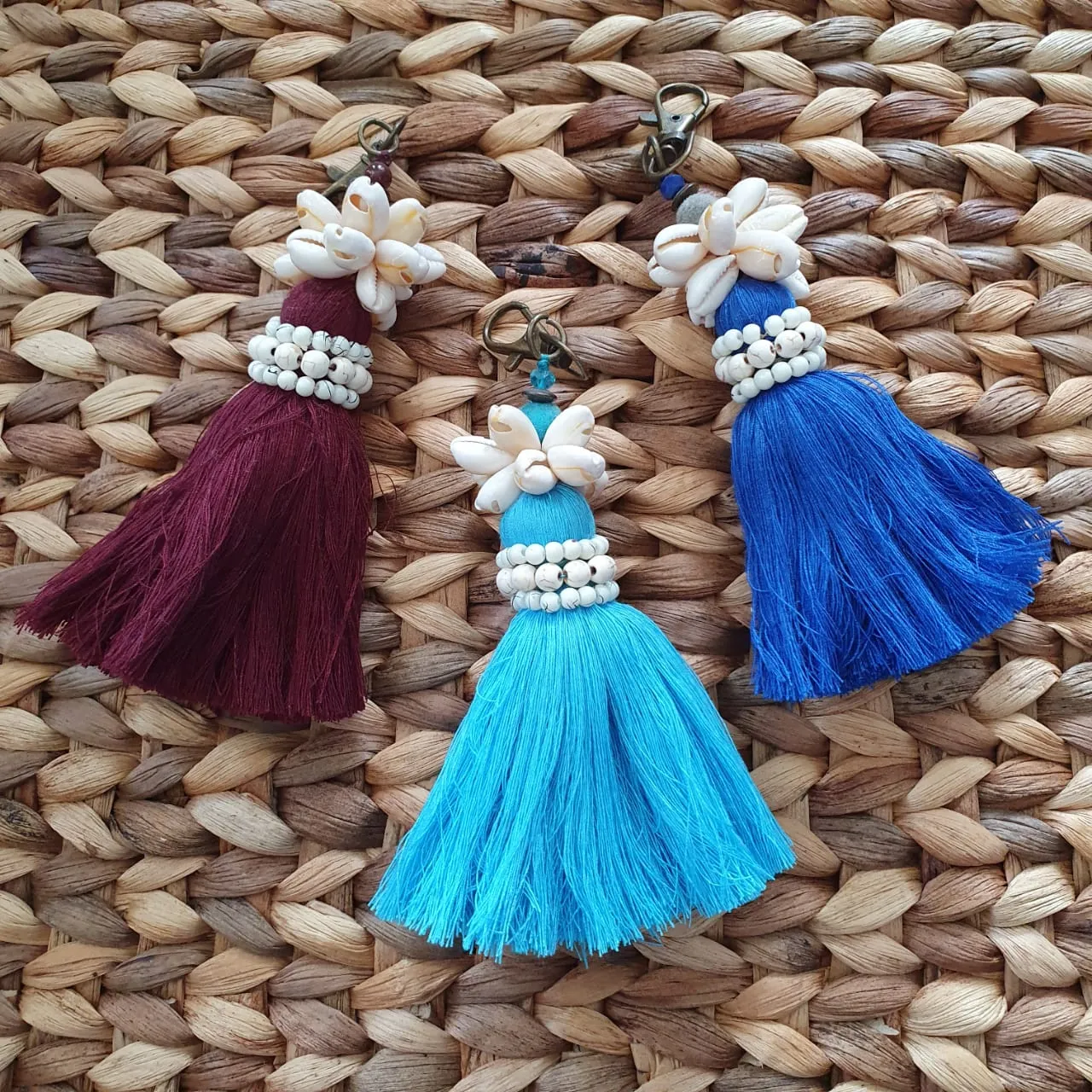 Cowrie Shell Keychains With Multi-Color Tassels