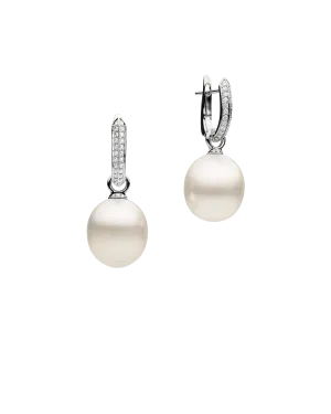 Diamond Keel Edge Pearls My Way Earrings | 13mm Oval Pearls, Diamonds, and White Gold