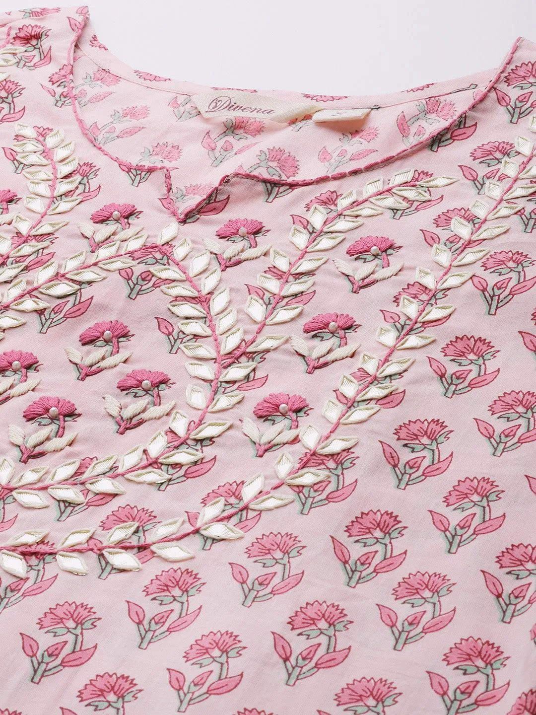 Divena Pink Cotton Straight Kurta Pant Set With Dupatta