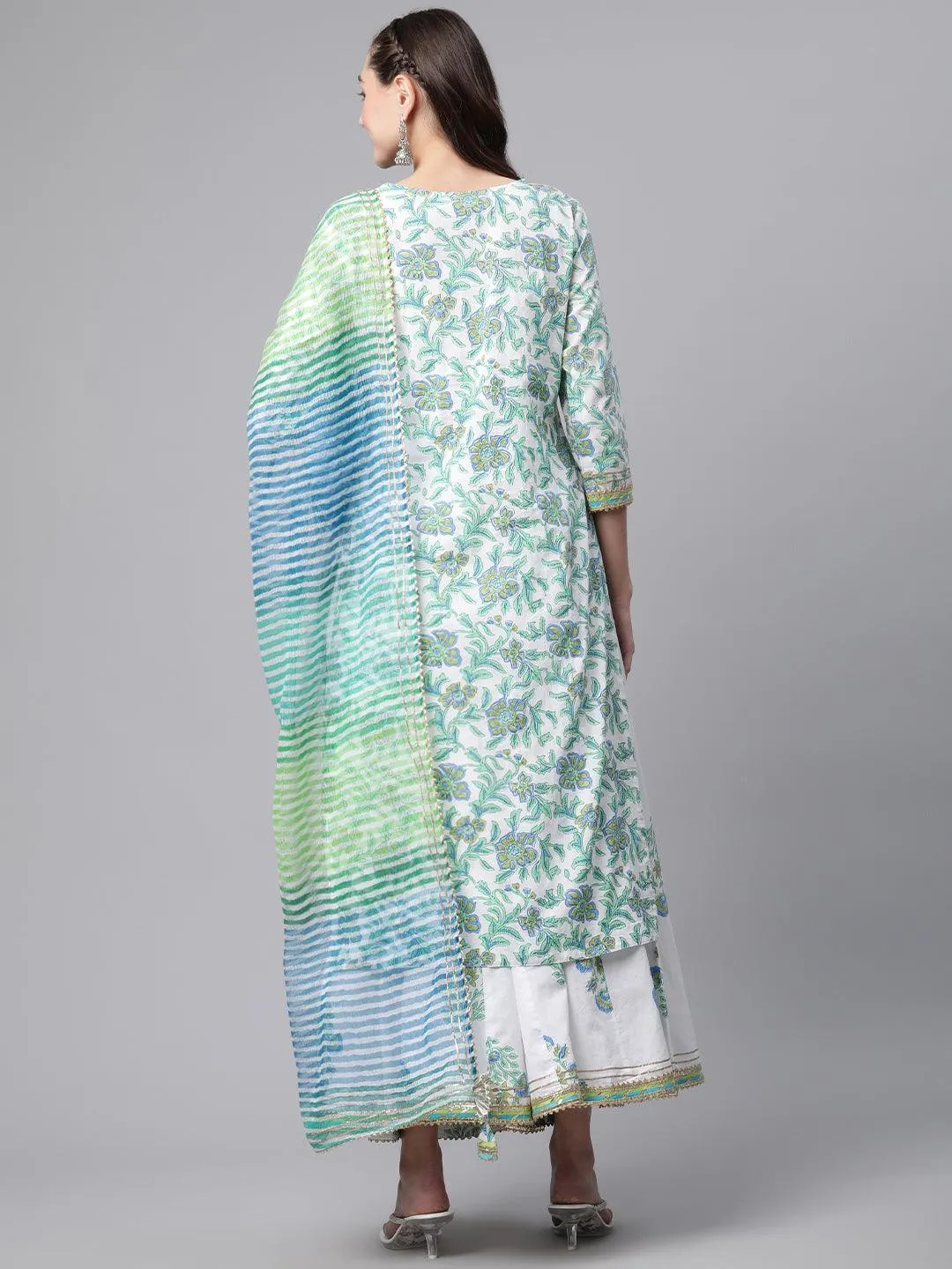 Divena White Floral Printed Kurta Palazzo set with Dupatta