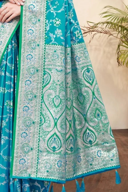 Elegant Blue Satin Silk Saree