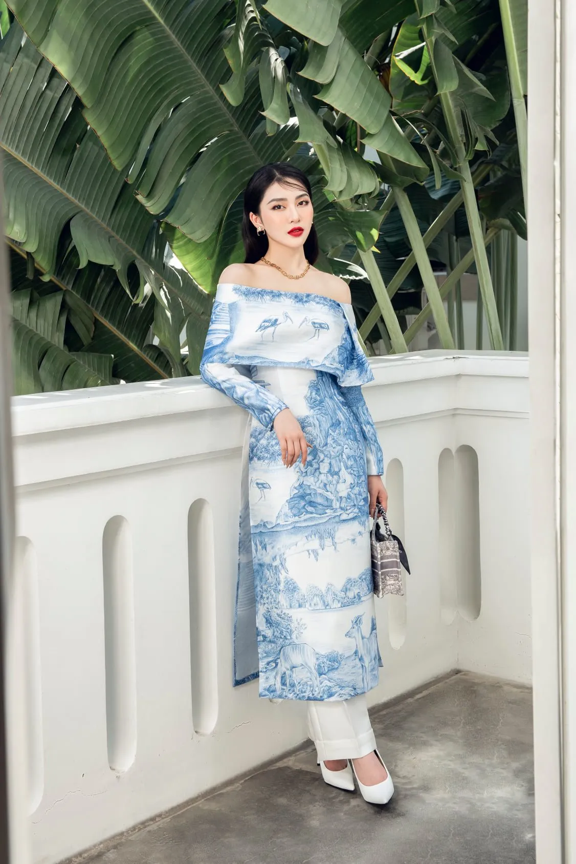 Elegant White and Blue Side Slit Pant Suit Set Kaftan- Stromae