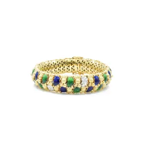 Estate 18KT Yellow Gold Diamond Enamel Bracelet