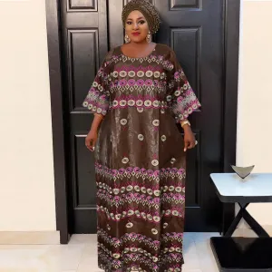Exquisite African Attire: Elegant Embroidered Bazin Dresses for Women's Celebrations