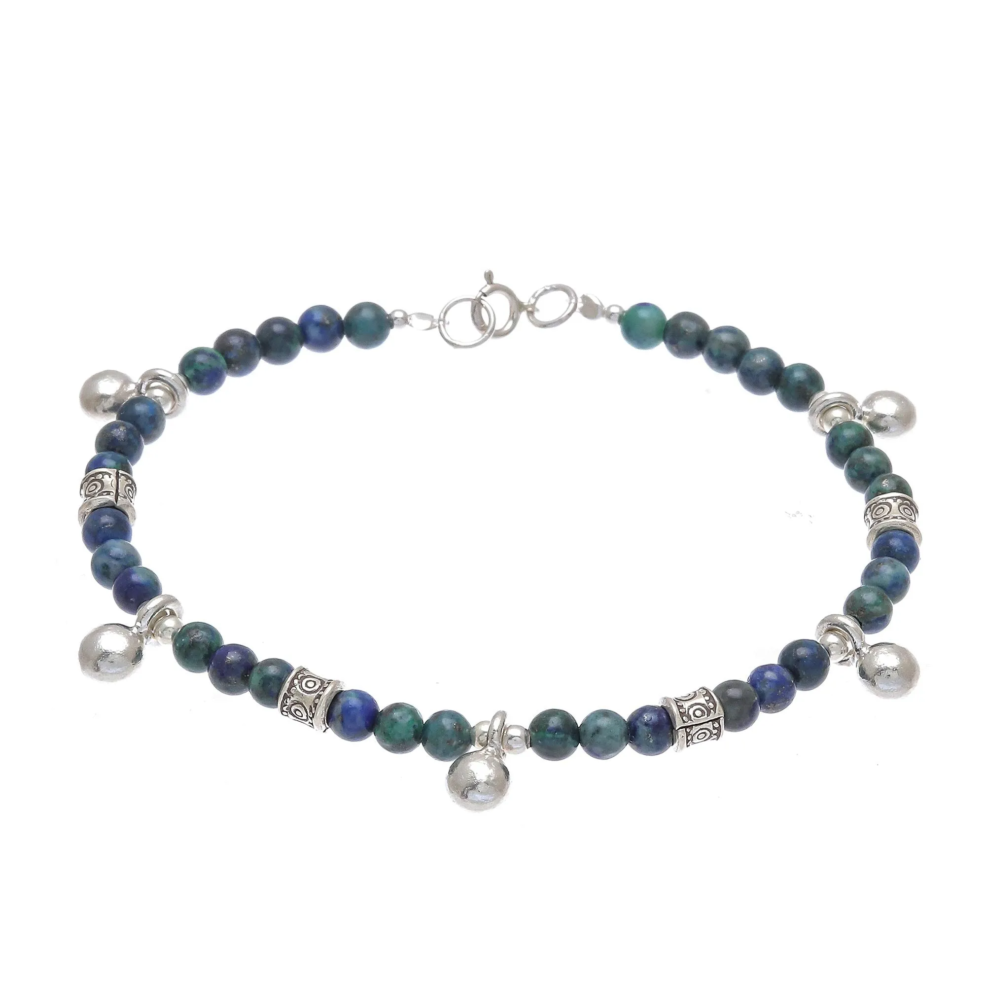 Feeling Loved Azure-Malachite Beaded Charm Bracelet from Thailand