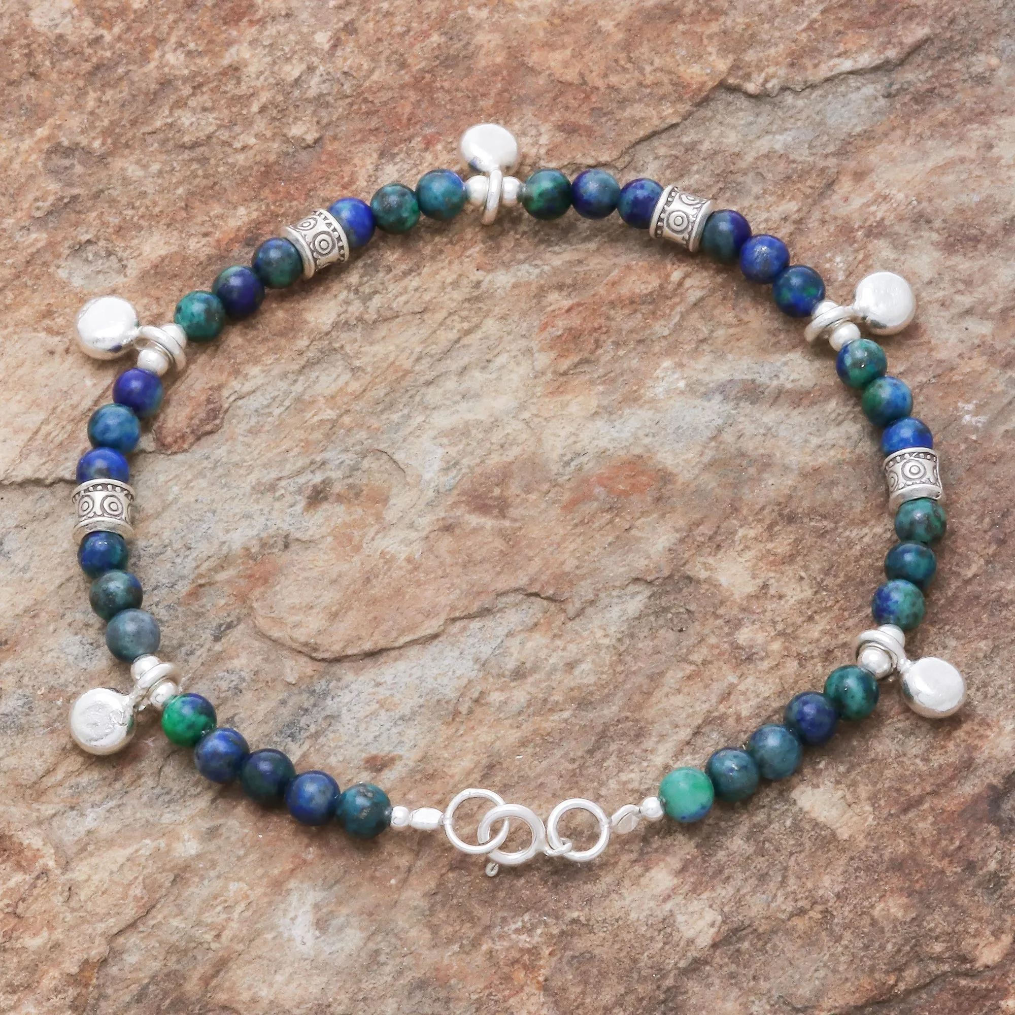 Feeling Loved Azure-Malachite Beaded Charm Bracelet from Thailand