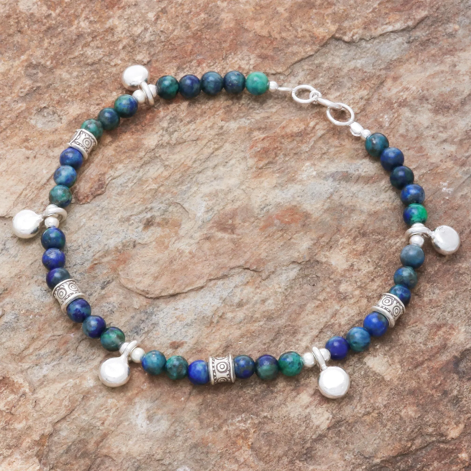 Feeling Loved Azure-Malachite Beaded Charm Bracelet from Thailand