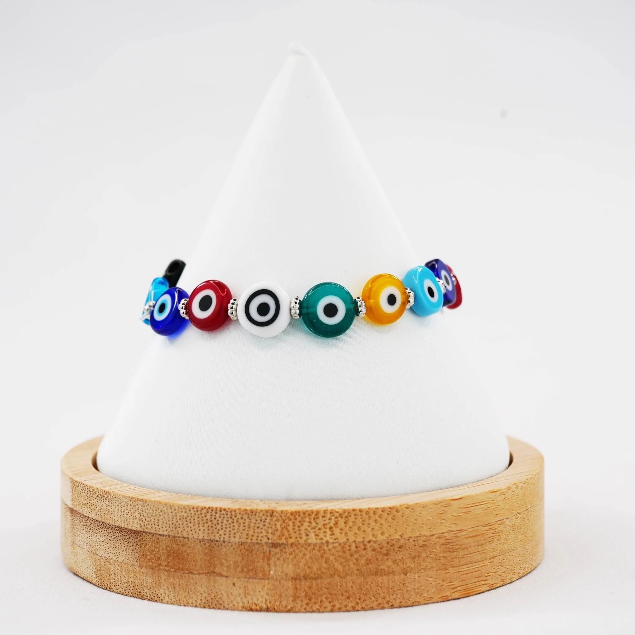 Flat Evil Eye Stone Bracelet: 4 Colors, Handmade in Turkey