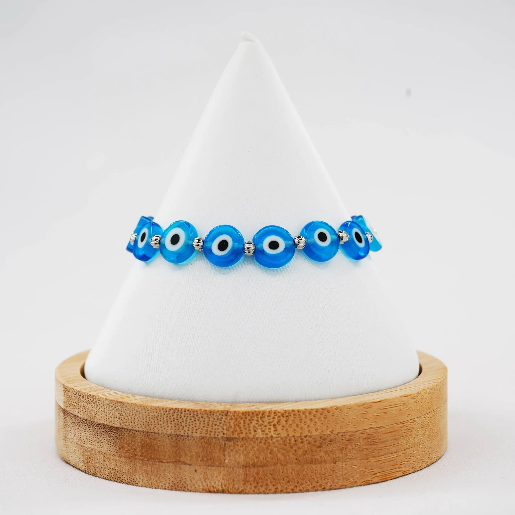 Flat Evil Eye Stone Bracelet: 4 Colors, Handmade in Turkey