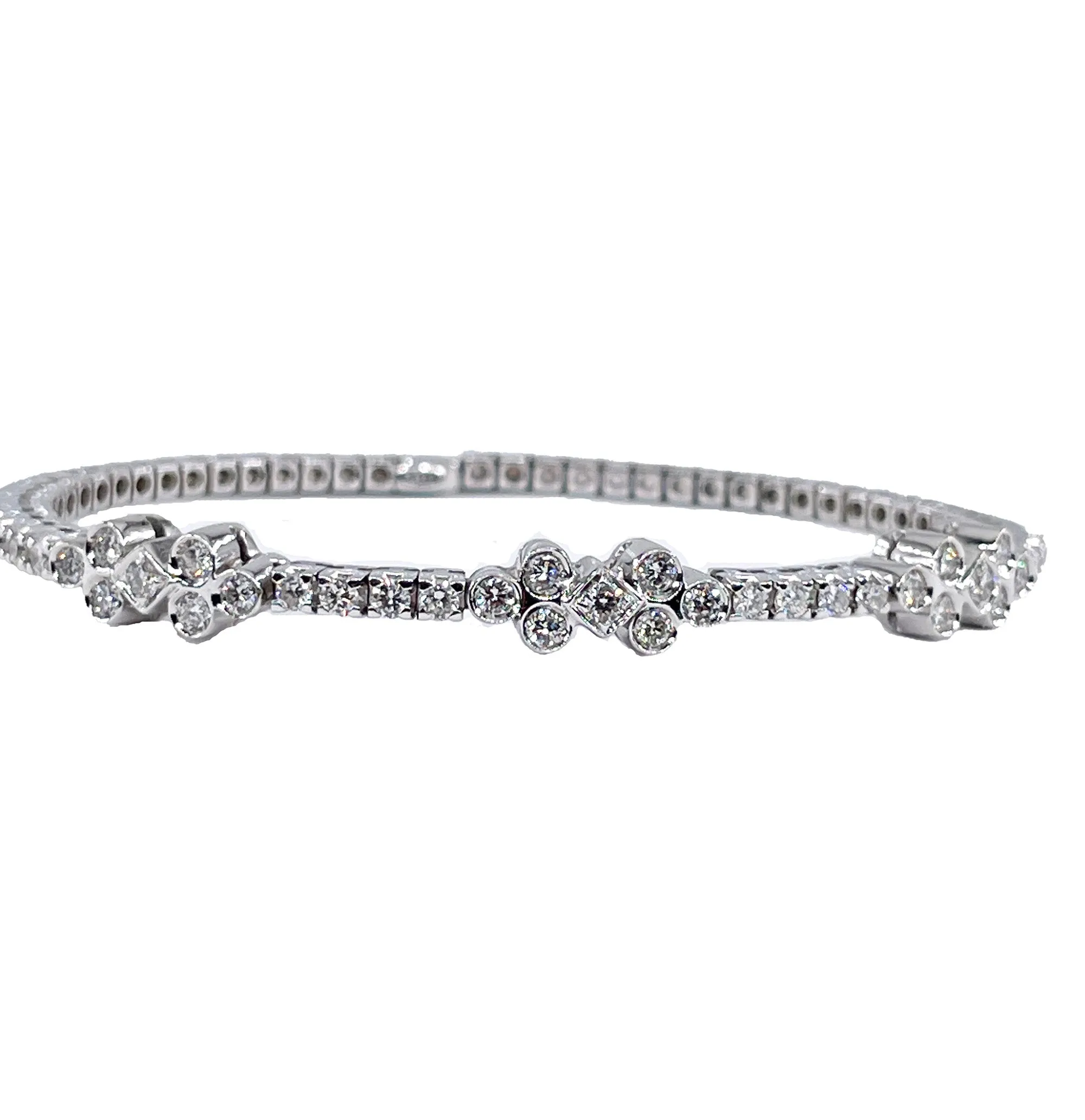 Flexible Italian 2.10ctw Diamond 18K White Gold Cuff Bangle Bracelet