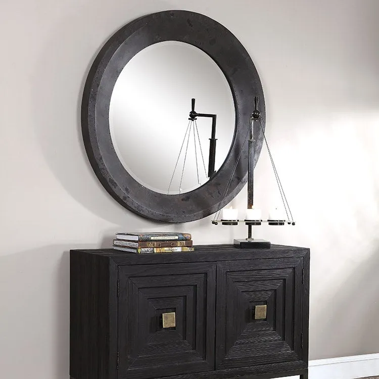 Frazier Round Industrial Wall Mirror by John Kowalski