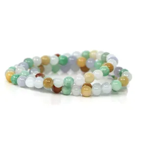 Genuine Jadeite Jade Round Multiple Colors Beads Bracelet ( 6.7 mm)