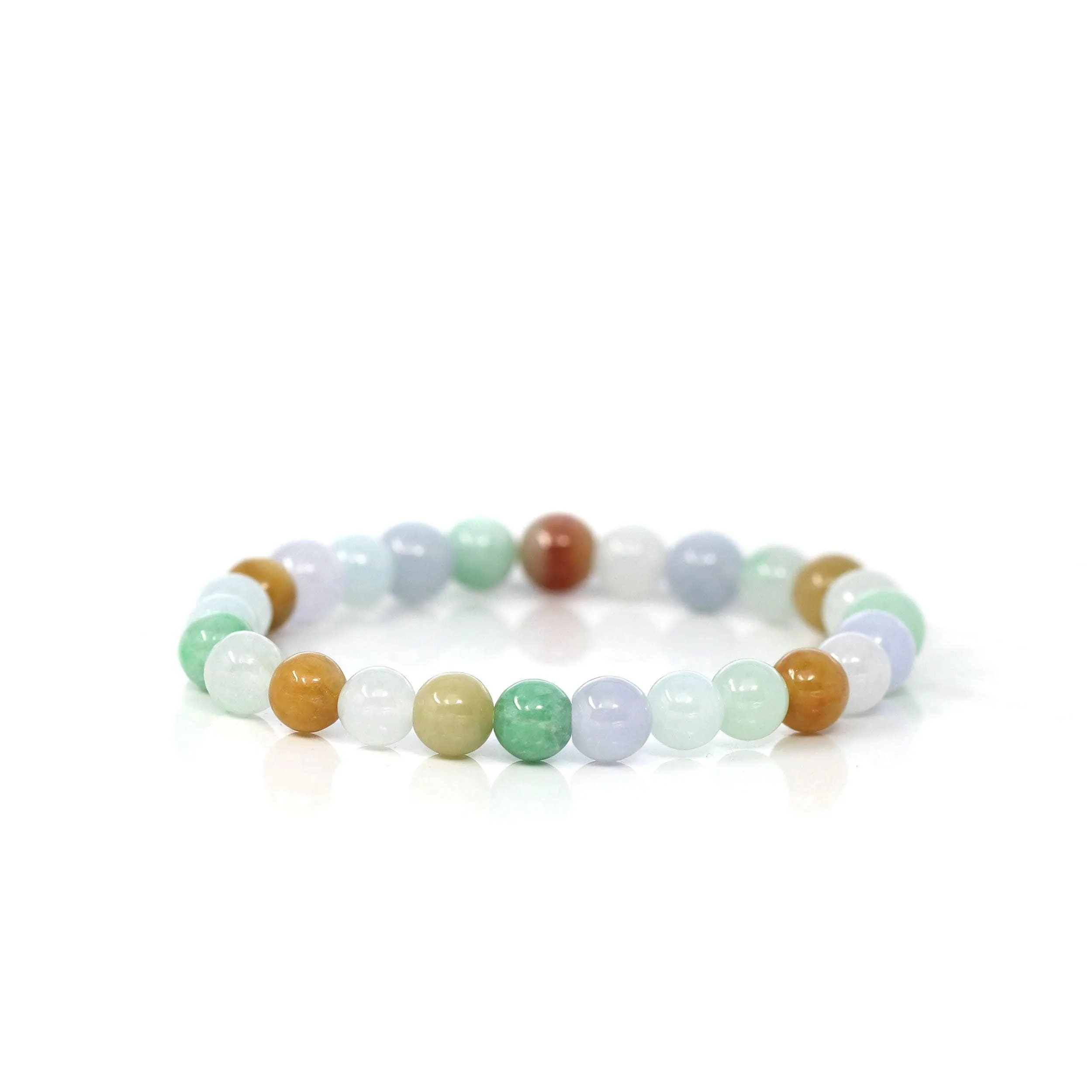 Genuine Jadeite Jade Round Multiple Colors Beads Bracelet ( 6.7 mm)