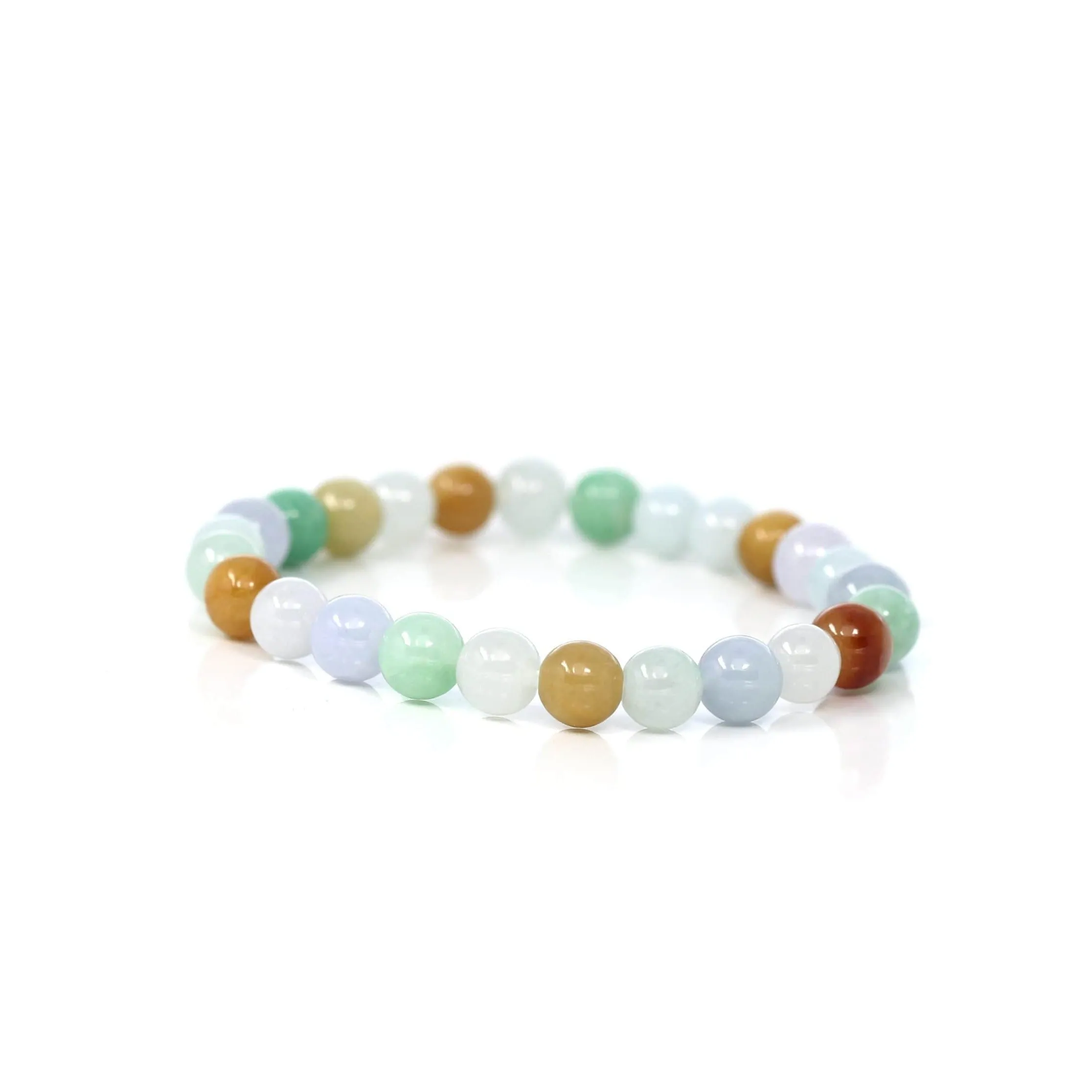 Genuine Jadeite Jade Round Multiple Colors Beads Bracelet ( 6.7 mm)