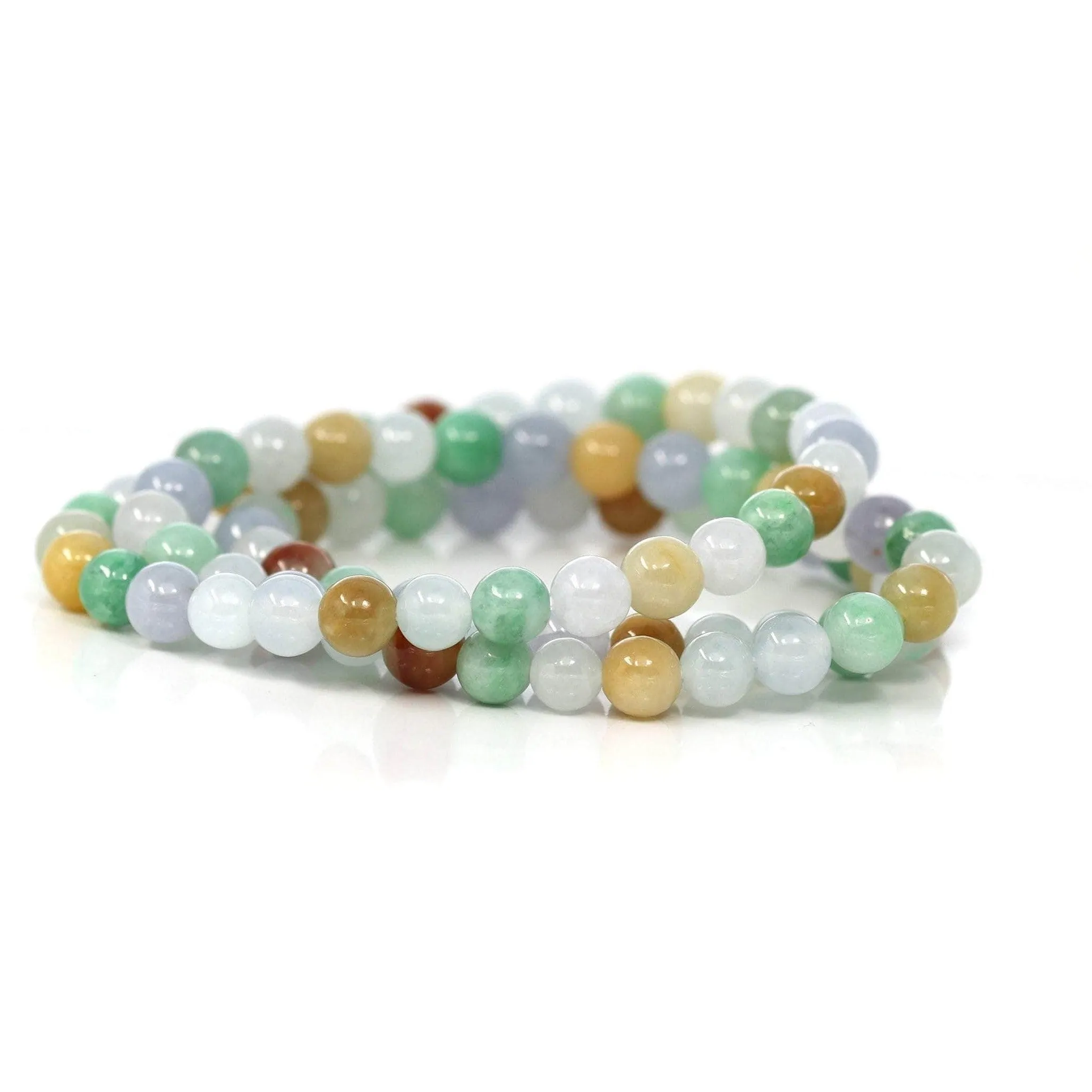 Genuine Jadeite Jade Round Multiple Colors Beads Bracelet ( 6.7 mm)