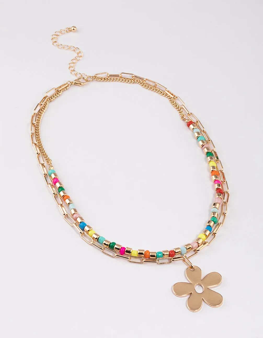Gold Layered Beaded Flower Necklace