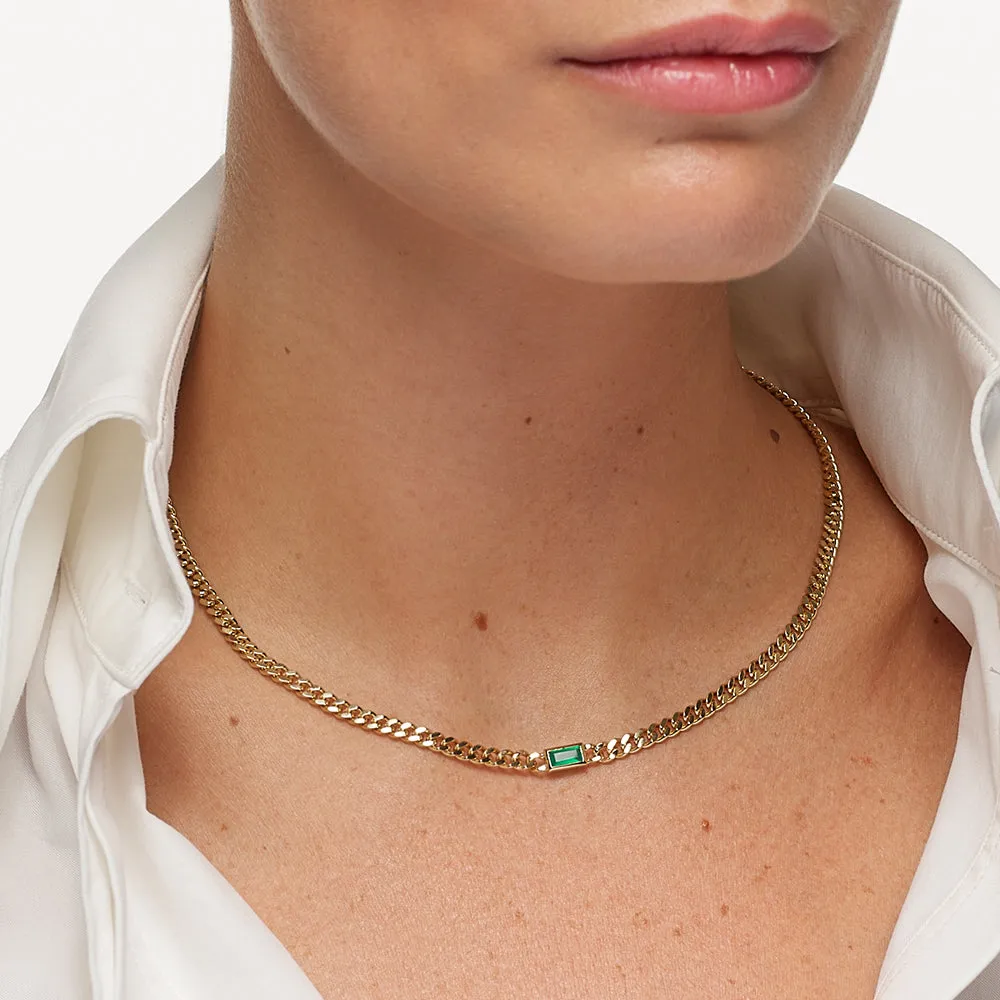 Green Agate Curb Chain Necklace in Gold