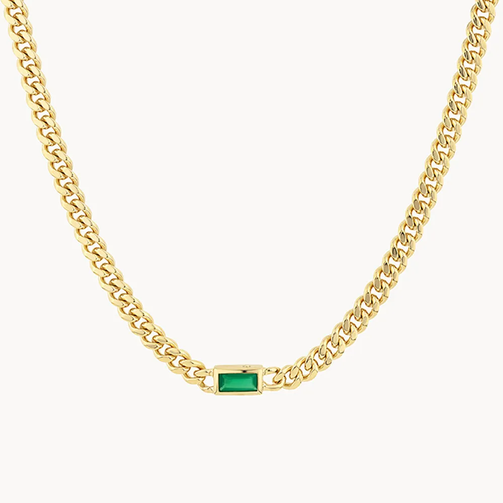 Green Agate Curb Chain Necklace in Gold
