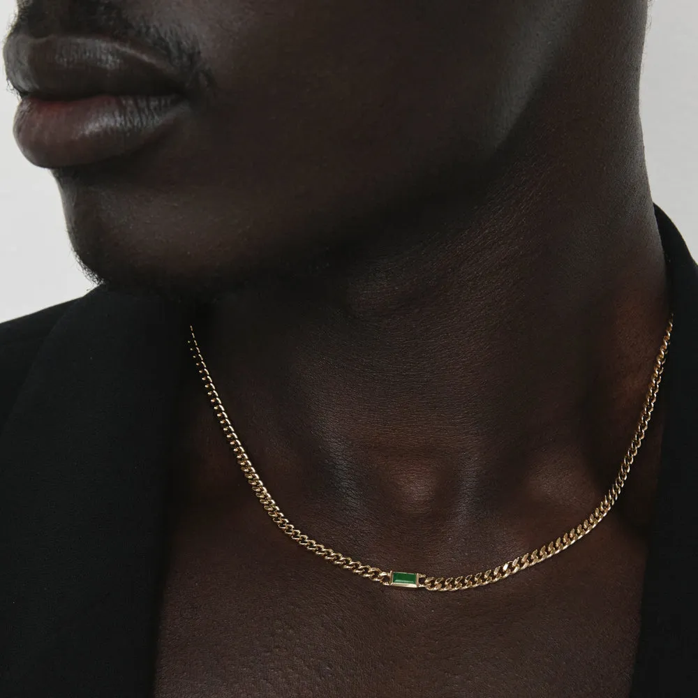 Green Agate Curb Chain Necklace in Gold