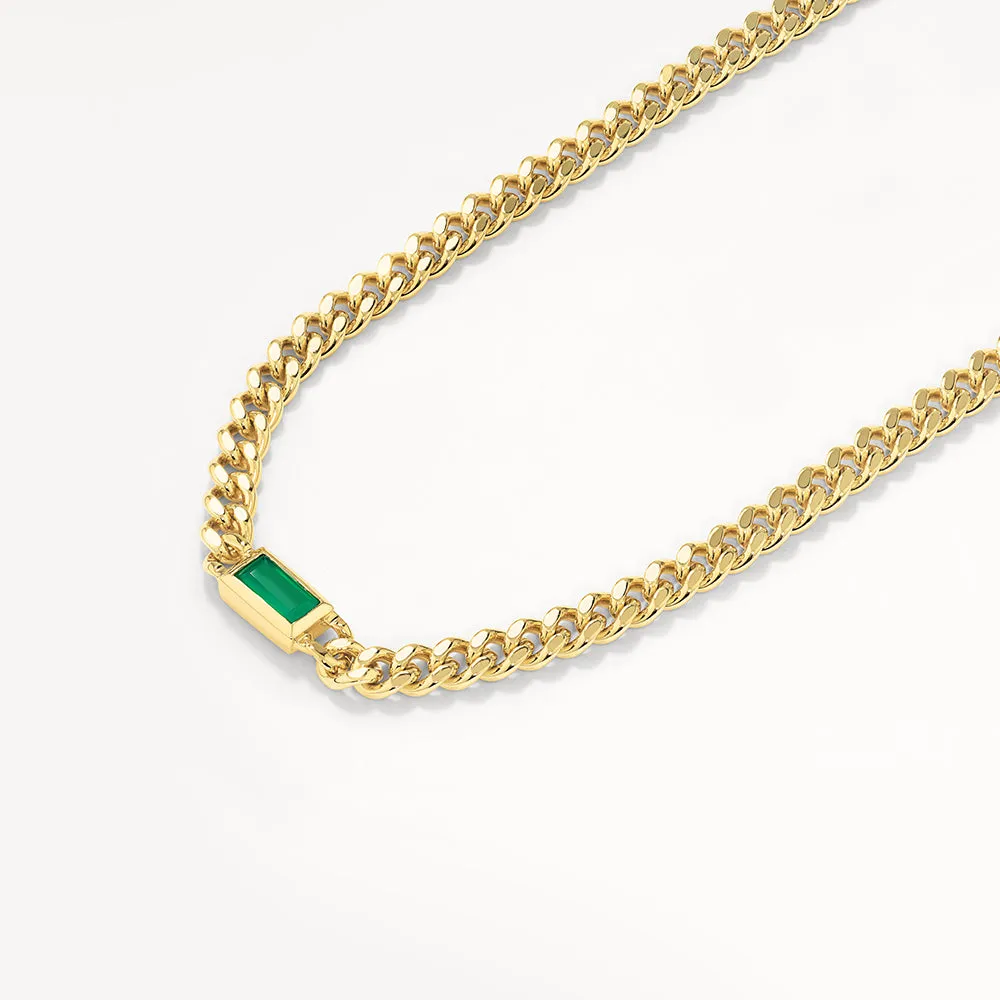 Green Agate Curb Chain Necklace in Gold