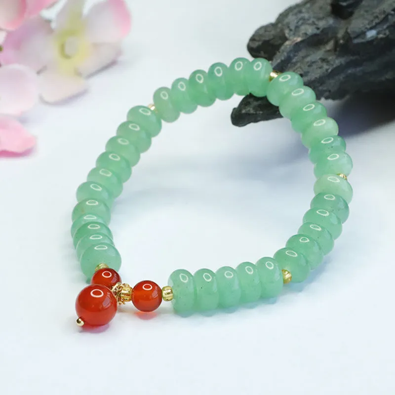 Green Aventurine and Agate Bead Sterling Silver Bracelet