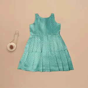 Green Silk Frock with Elegant Jacquard Patterns