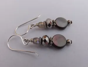 Grey Mother of Pearl Bead Earrings on Sterling Silver Hooks