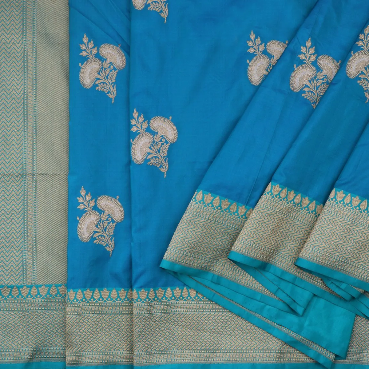 Handwoven Turquoise Blue Banarasi Silk Sari - WIIBT0013