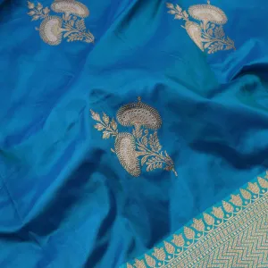 Handwoven Turquoise Blue Banarasi Silk Sari - WIIBT0013