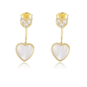 Heart-shaped Mother of Pearl with Zircon Silver Drop Earrings for Women