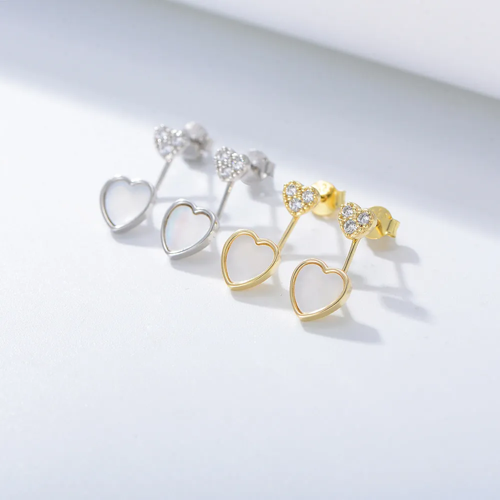 Heart-shaped Mother of Pearl with Zircon Silver Drop Earrings for Women