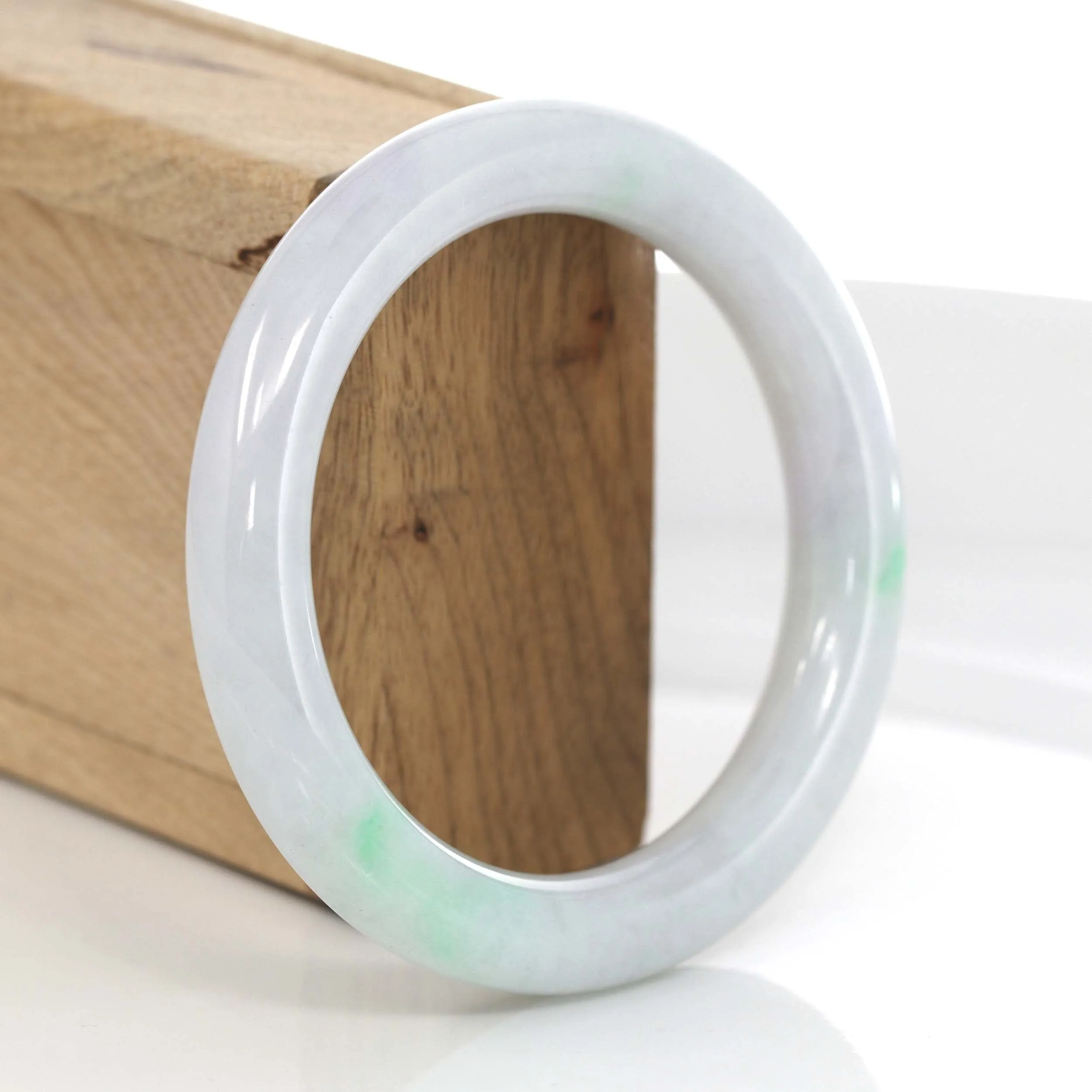 Lavender & Green Genuine Burmese Jadeite Jade Round Bangle Bracelet (57 mm) #642