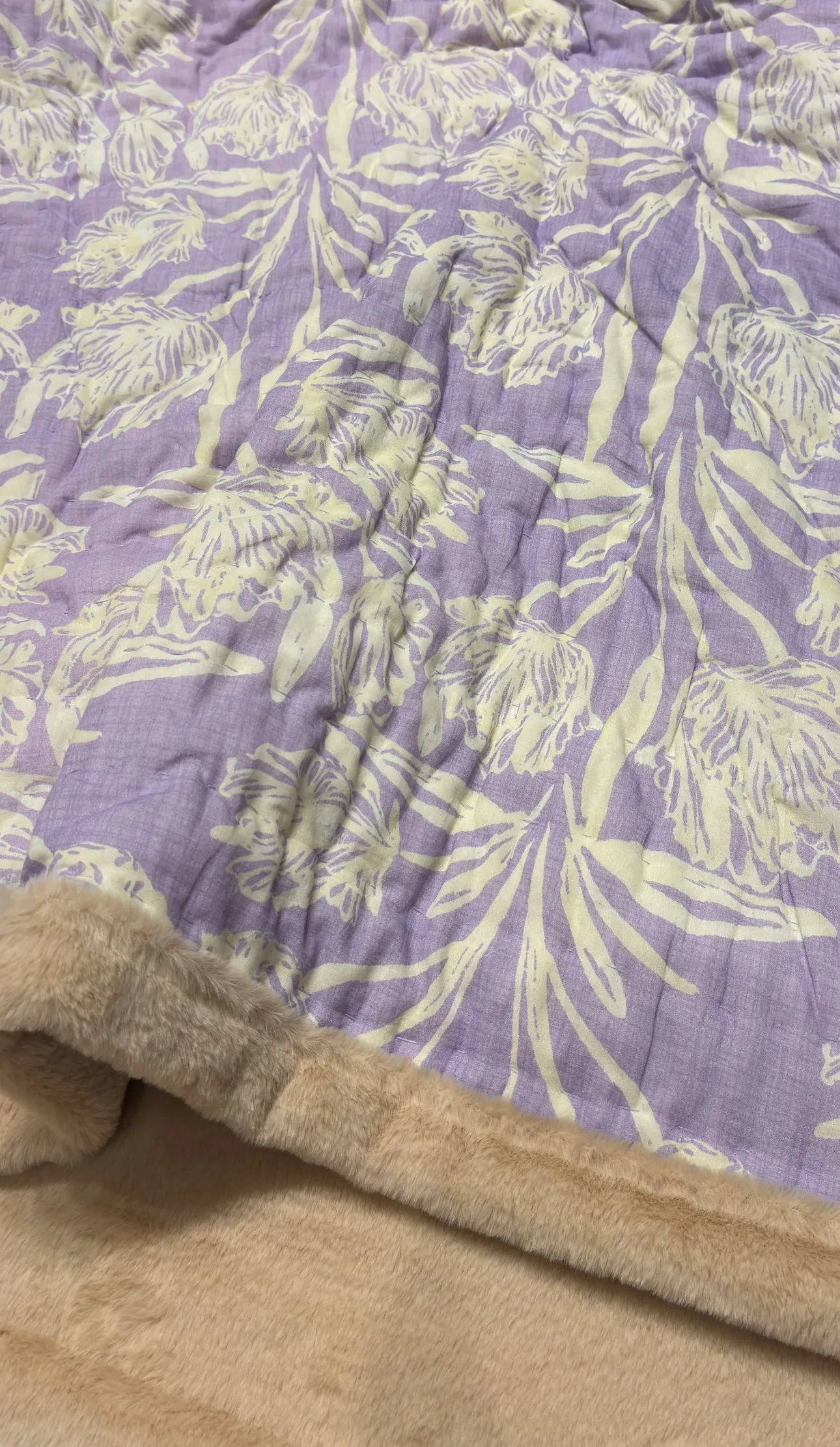 Lilac Tulip Printed Two In One Fur Quilt
