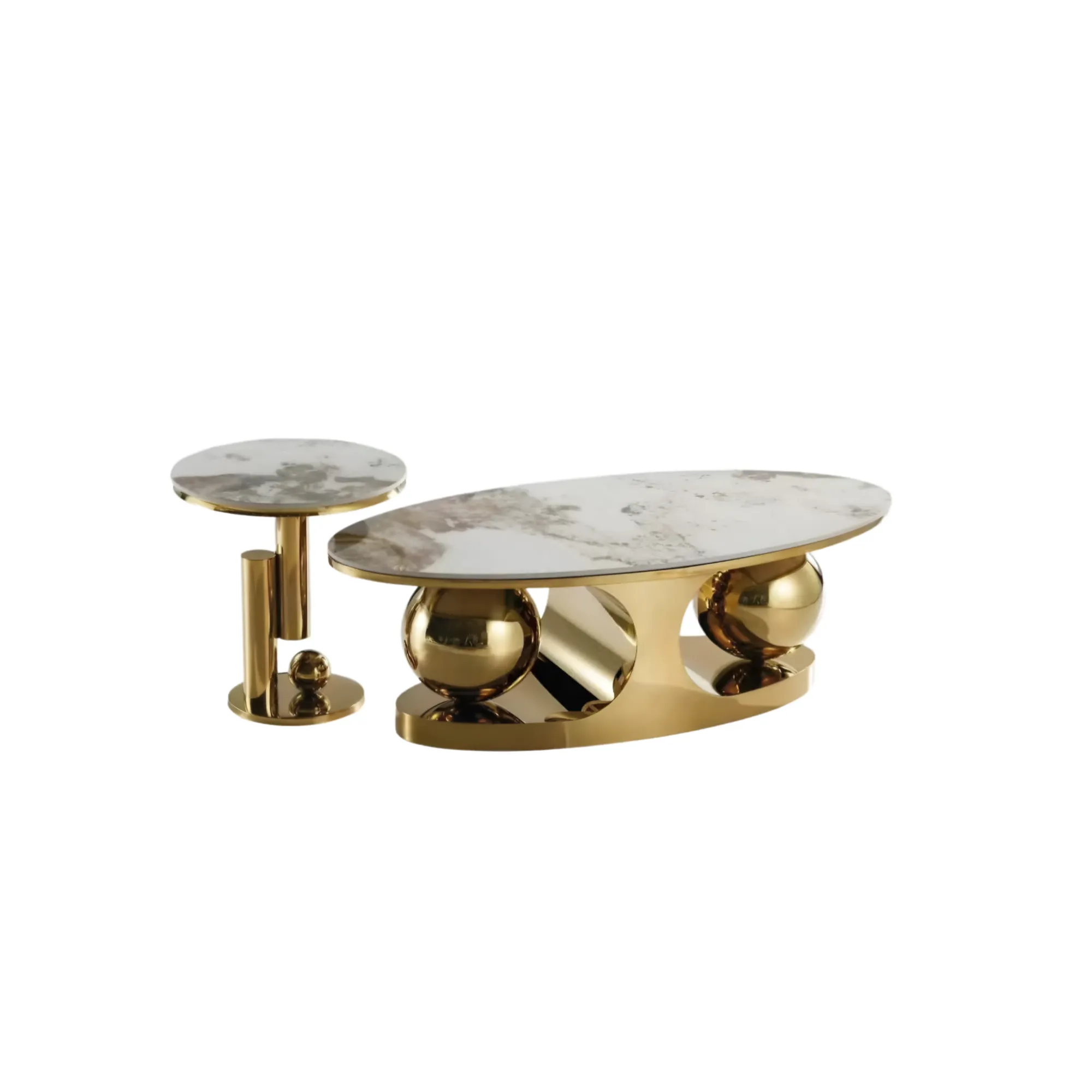 Living Room Sintered Stone Oval And Round Coffee Table With Steel Base
