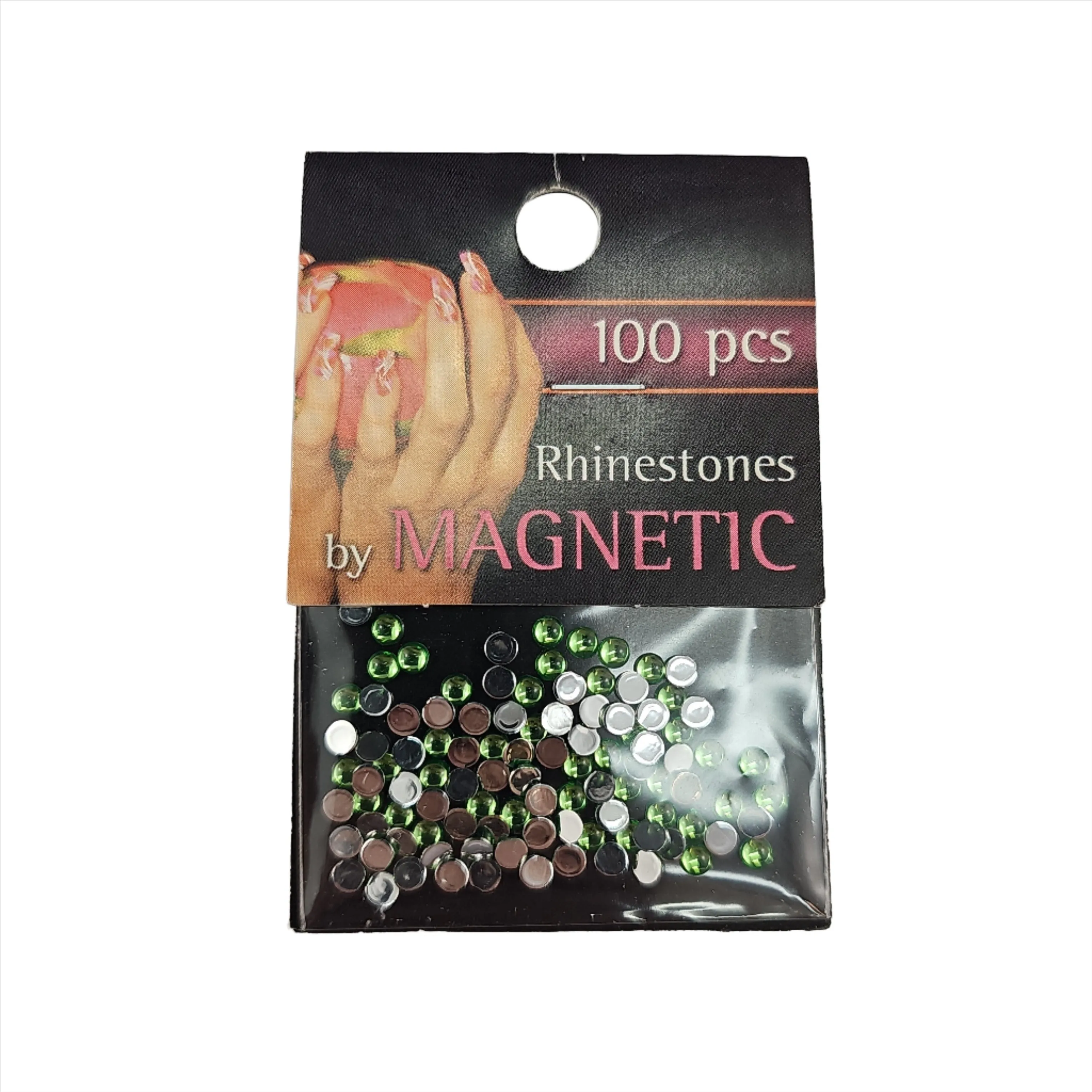 Magnetic Rhinestone Round L/Green L 100 pcs