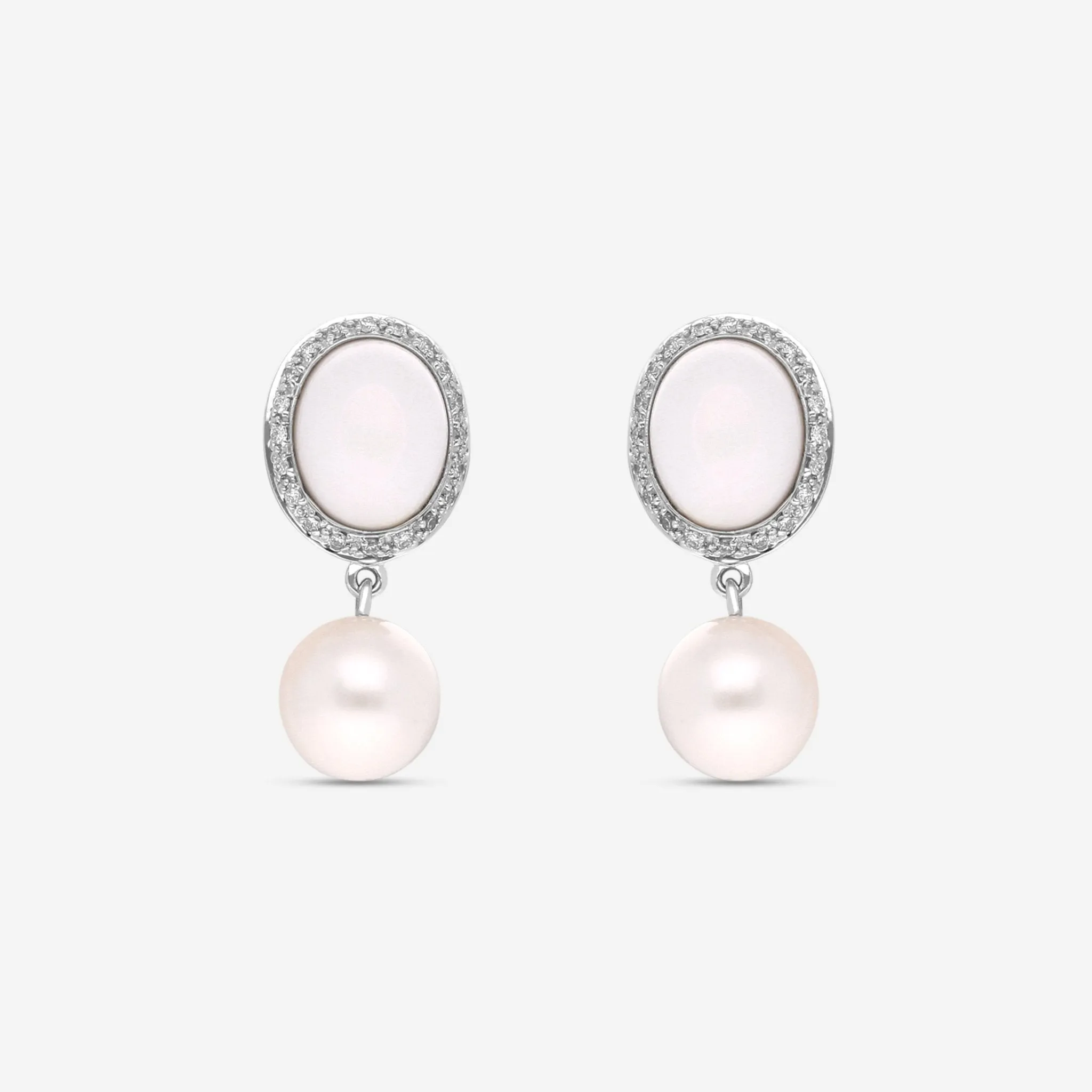 Mimi Milano Leela 18K White Gold, Diamond, White Agate & Pearl Drop Earrings O319C1A1B-PS