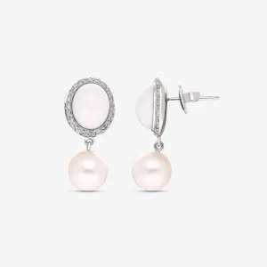 Mimi Milano Leela 18K White Gold, Diamond, White Agate & Pearl Drop Earrings O319C1A1B-PS