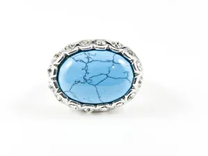 Modern Unique Synthetic Turquoise Oval Stone Brass Ring